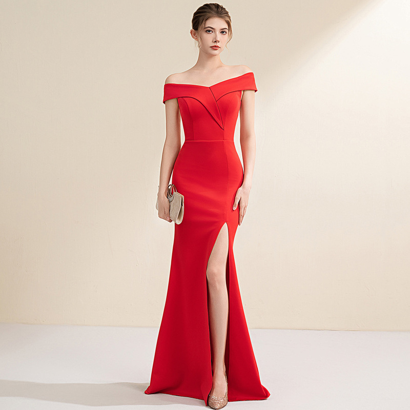 Evening Dress for Women, Bridal Toast Dress, One-Shoulder Slim-Fit Elegant Gown for Socialites, Long Mermaid Dress for Banquets and Dinner Parties Evening Dress for Women, Bridal Toast Dress, One-Shoulder Slim-Fit Elegant Gown for Socialites, Long Mermaid Dress for Banquets and Dinner Parties