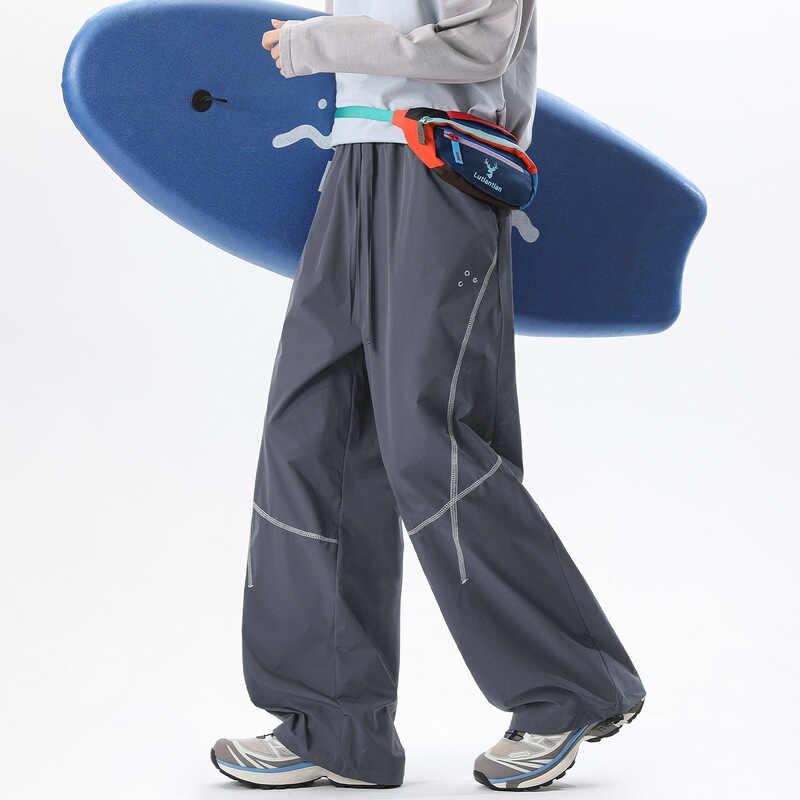 Jie Studio Sports Casual Pants, Thin Functional Water-Repellent Straight-Leg Cargo Pants with Contrasting Color and Visible Stitching
