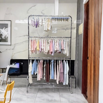 Three-Layer Thickened Electroplated Bright Silver Carbon Steel Coat Rack Children's Floor-Standing Clothes Rack Guangzhou Hengtuo Trading Co., Ltd Three-Layer Thickened Electroplated Bright Silver Carbon Steel Coat Rack Children's Floor-Standing Clothes Rack Guangzhou Hengtuo Trading Co., Ltd