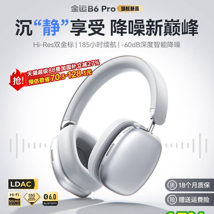 Jinyun B6Pro Headset Bluetooth Active Noise Reduction Headset Computer Wireless Gaming Earmuffs Suitable for Apple