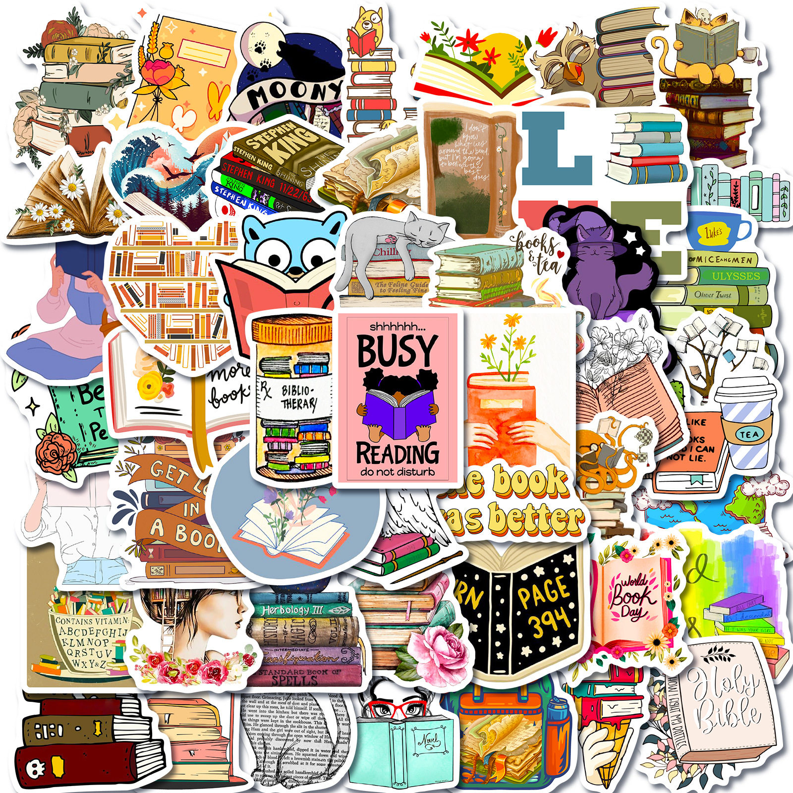 50 book stickers, book reading graffiti stickers, computer mobile phone tablet bookmarks, notebook stickers