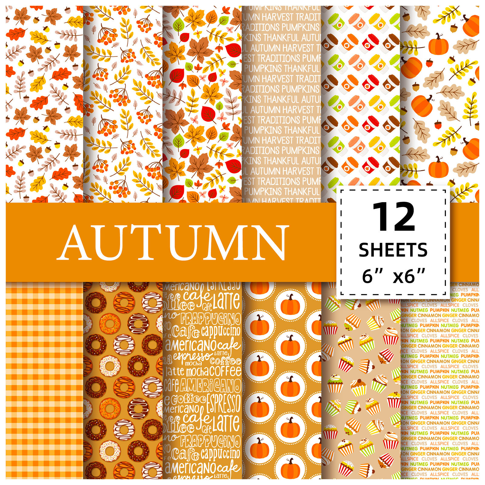 12 sheets/package small floral cute style 6-inch handbook scrapbook photo album material book pumpkin Thanksgiving background paper