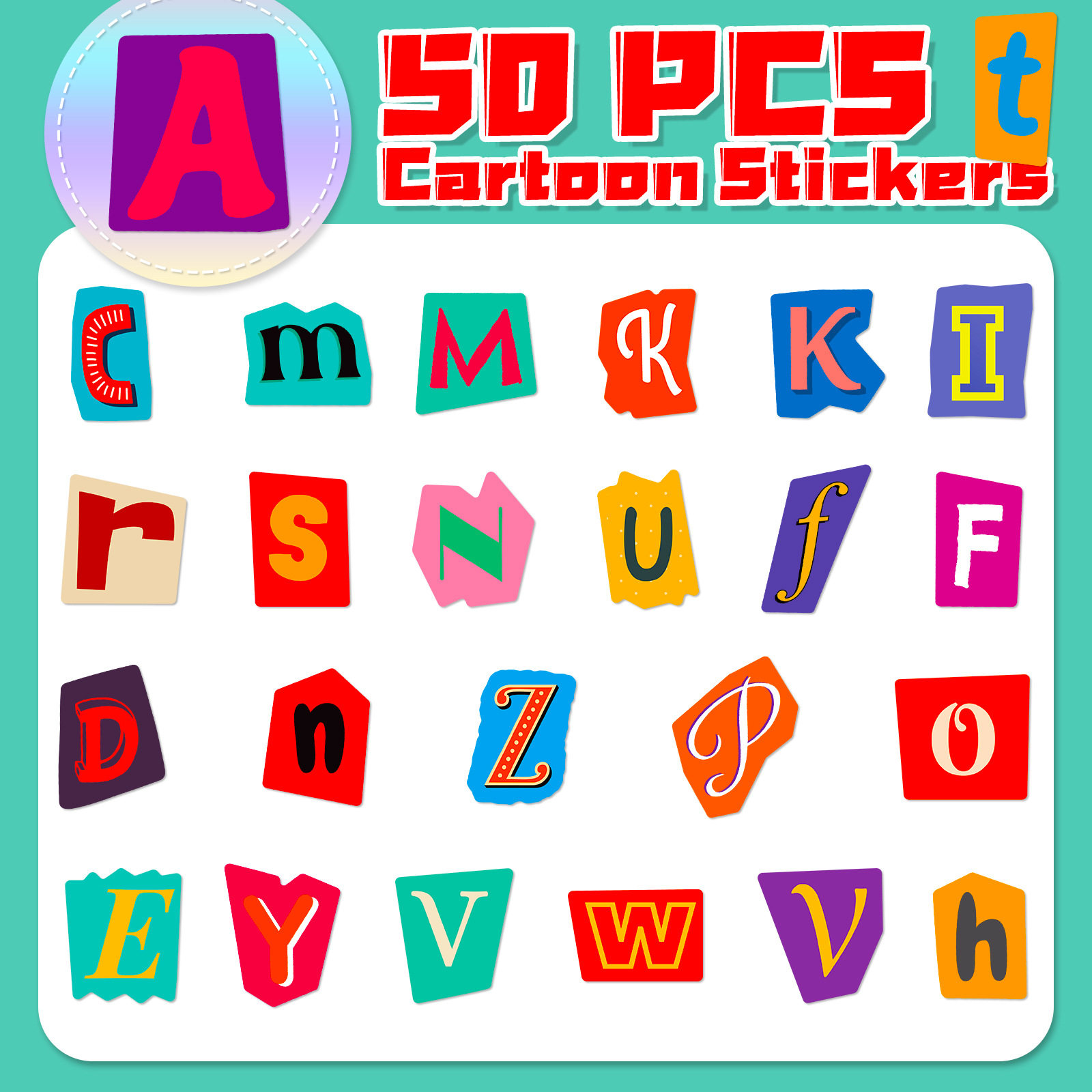 50 new English alphabet stickers cross-border children early education baby cartoon puzzle enlightenment English alphabet stickers