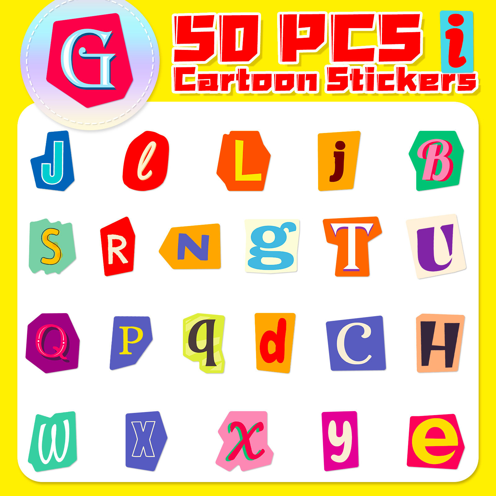 50 new English alphabet stickers cross-border children early education baby cartoon puzzle enlightenment English alphabet stickers