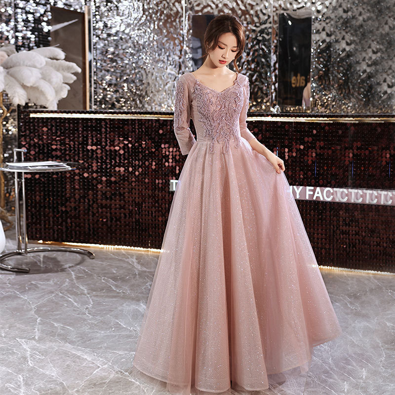 Evening Dress for Women, High-End, Winter Annual Meeting, Elegant, Light Luxury, Classy, Host, Vocal Arts Exam, Long-Sleeved, Coming-Of-Age Ceremony Evening Dress for Women, High-End, Winter Annual Meeting, Elegant, Light Luxury, Classy, Host, Vocal Arts Exam, Long-Sleeved, Coming-Of-Age Ceremony