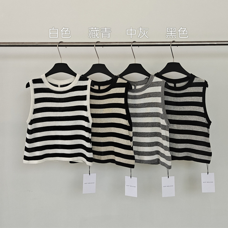 Bonfwme Original Design 2026 Spring and Summer New Style 6-up Korean Striped Sleeveless Color-Blocking Sweater for Women Loose Fit ins Bonfwme Original Design 2026 Spring and Summer New Style 6-up Korean Striped Sleeveless Color-Blocking Sweater for Women Loose Fit ins