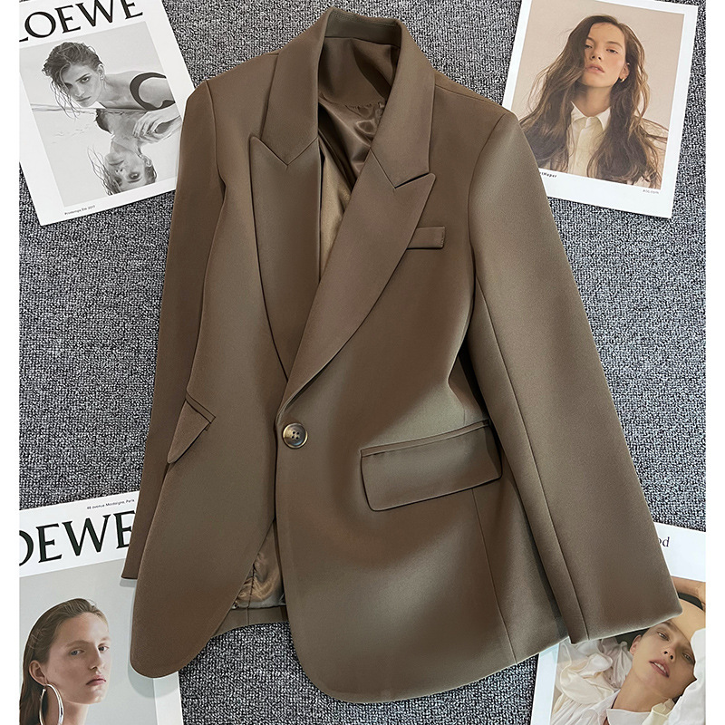 Foreign Trade Tail Goods Special Price Brown Suit Jacket for Women 2025 Spring & Fall New Style Small One-Button Elegant Suit Foreign Trade Tail Goods Special Price Brown Suit Jacket for Women 2025 Spring & Fall New Style Small One-Button Elegant Suit