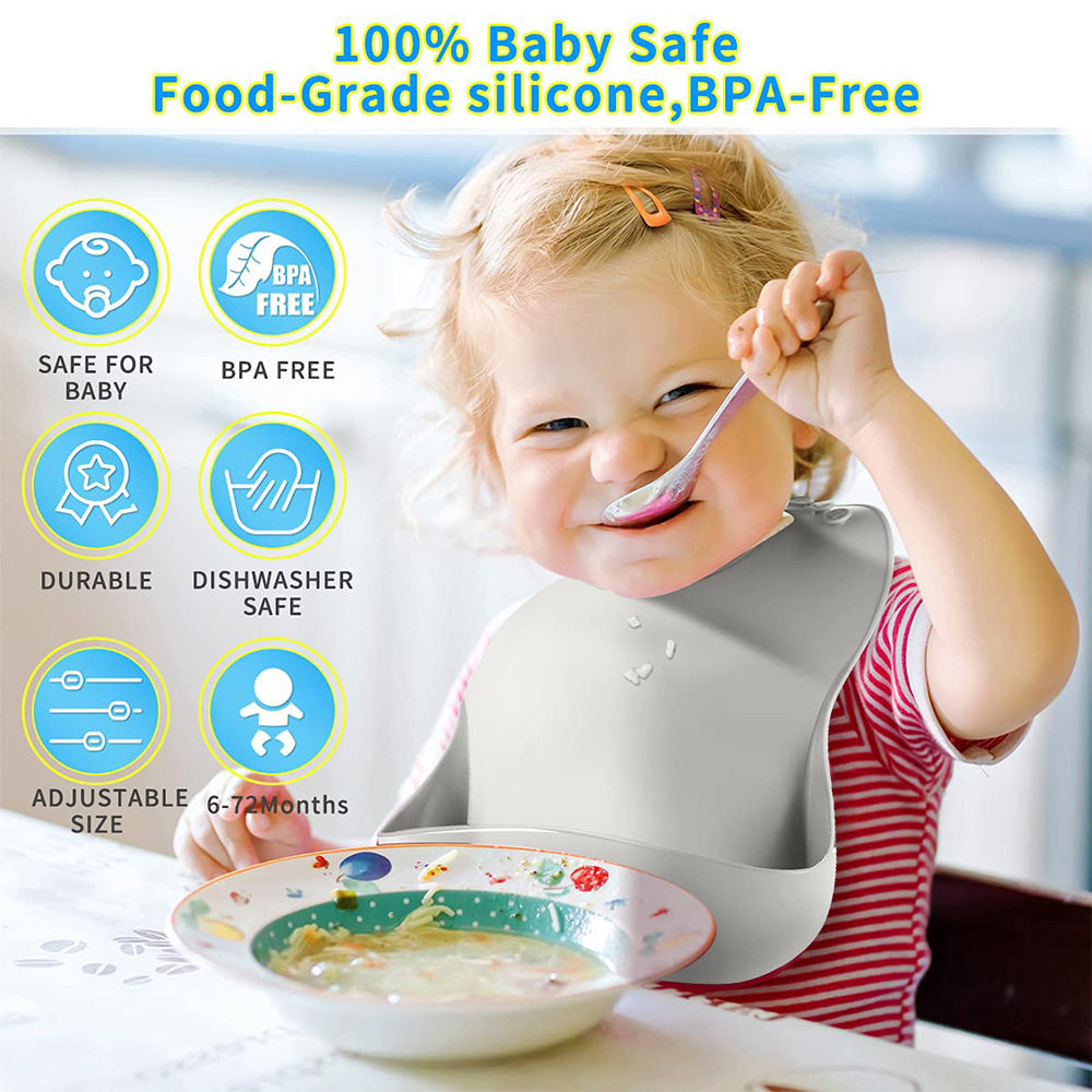 Children's silicone bibs, baby three-dimensional rice pockets, baby waterproof no-wash bibs, super soft saliva silicone bellybands