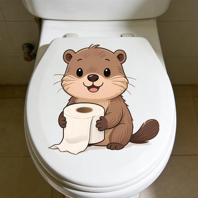 Cartoon cute otter roll paper toilet seat cover sticker, waterproof self-adhesive removable bathroom decoration toilet seat sticker