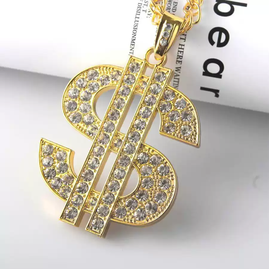 精致时尚项链美金挂饰仿真美元符号镶钻项链首饰流行吊坠颈链装饰