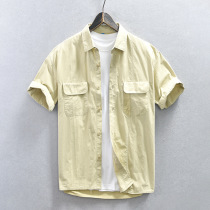 Japanese casual trendy mens workwear short-sleeved cotton shirt summer versatile cotton youth shirt summer inch shirt
