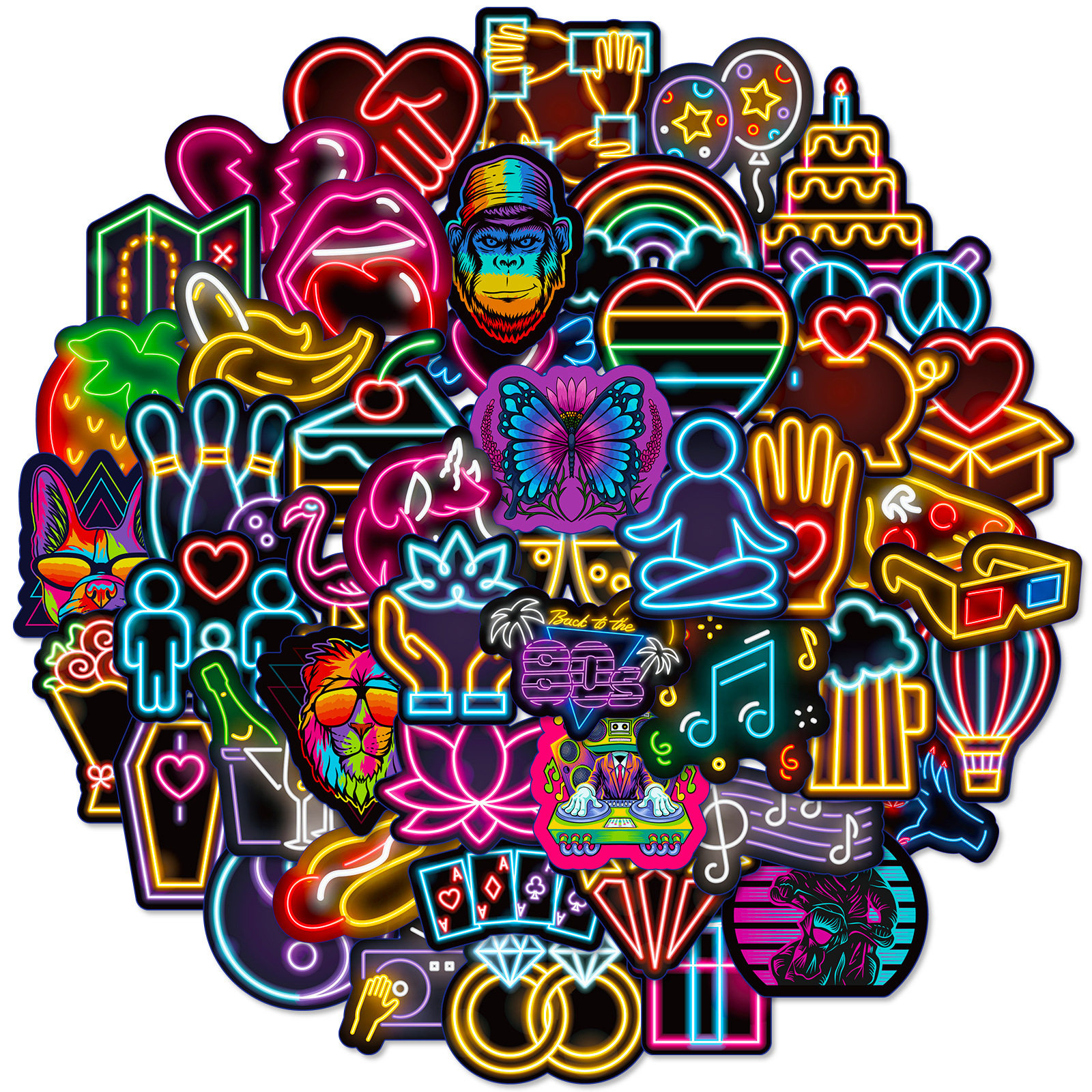 50 Neon Light New Product Personalized Cartoon Car Computer Skateboard Luggage Amazon Graffiti Stickers Shein