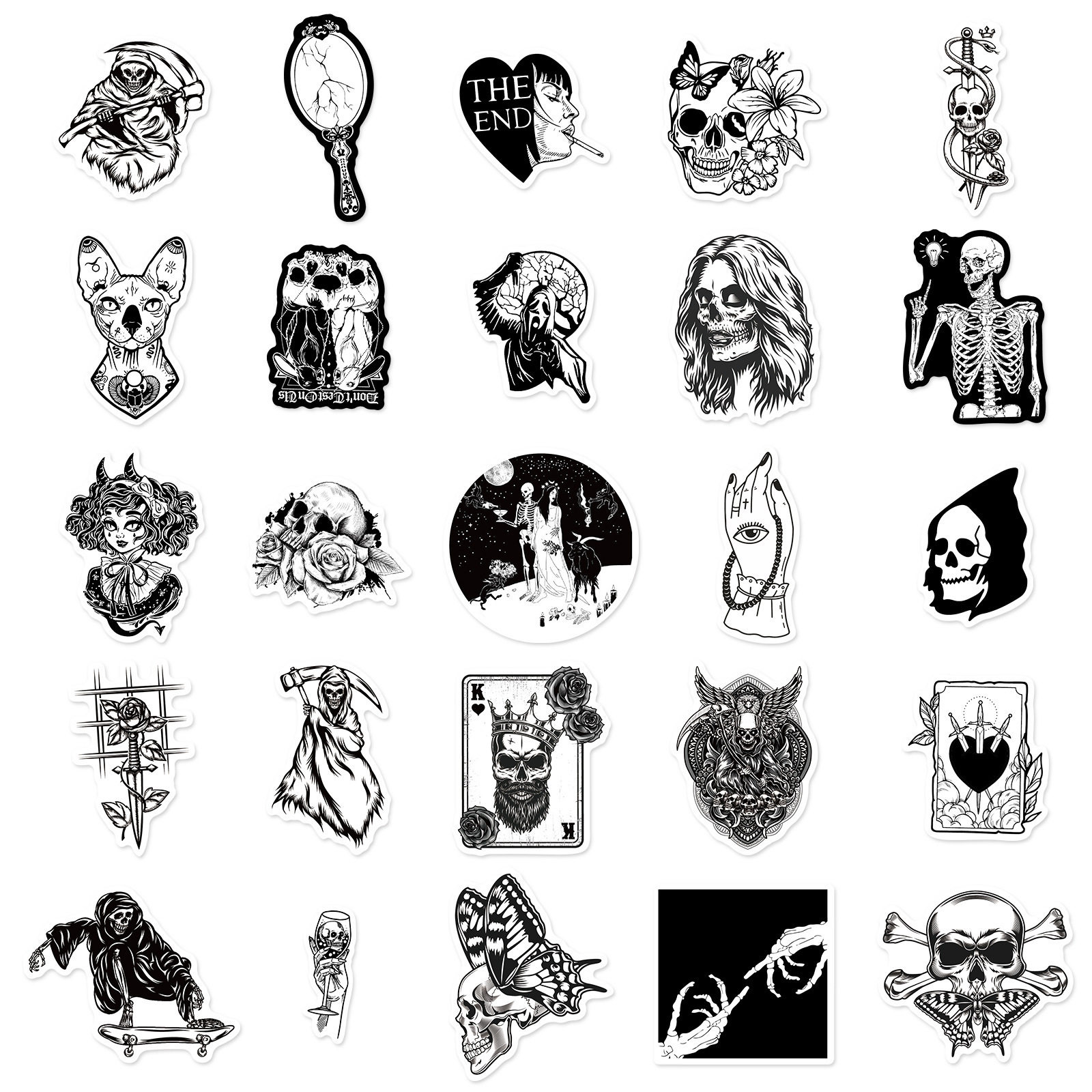 50 Gothic Horror Series Stickers Black and White Gothic Style Witch Magic Stickers Luggage Phone Waterproof Stickers