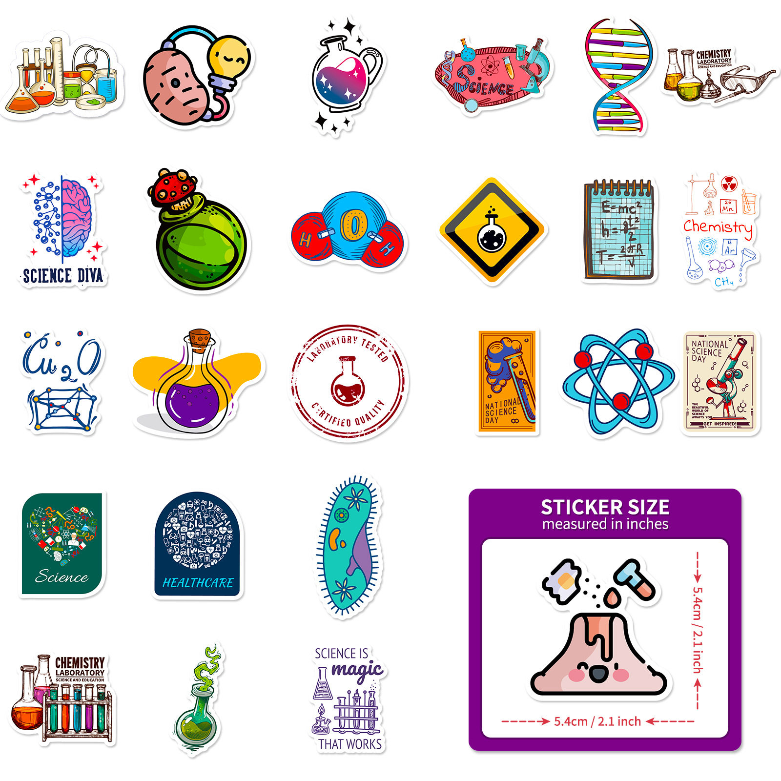 50 Pieces of Laboratory Science Stickers New Product Science Chemistry Laboratory Beaker Graffiti Stickers