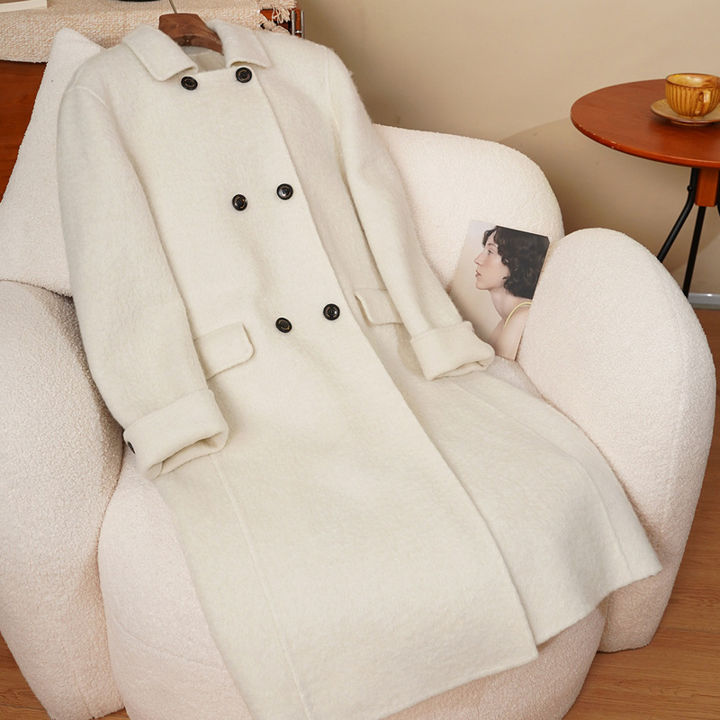 Feigei 2025 Winter New Model Anfiona Sheep Wool Lapel Alpaca Wool Long Double-Sided Wool Coat