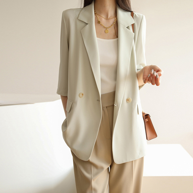 Plus-Size Women's Short-Sleeved Thin Blazer 2026 Summer New Style for Slightly Chubby Women, Trendy Casual Loose-Fitting Small Suit Plus-Size Women's Short-Sleeved Thin Blazer 2026 Summer New Style for Slightly Chubby Women, Trendy Casual Loose-Fitting Small Suit