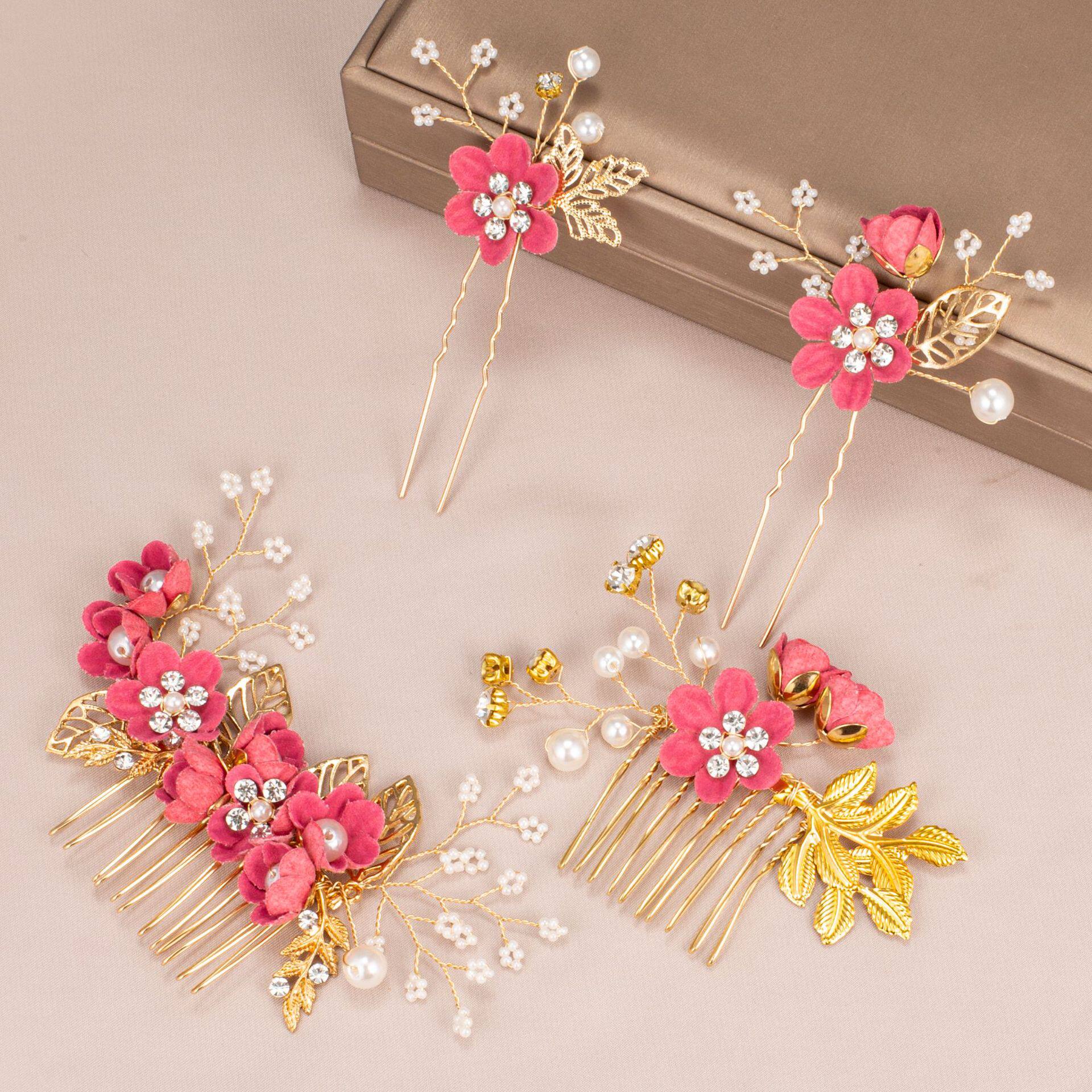 European and American elegant temperament multi-color flower hair comb hairpin set foreign trade hot-selling exquisite comb bridal headwear