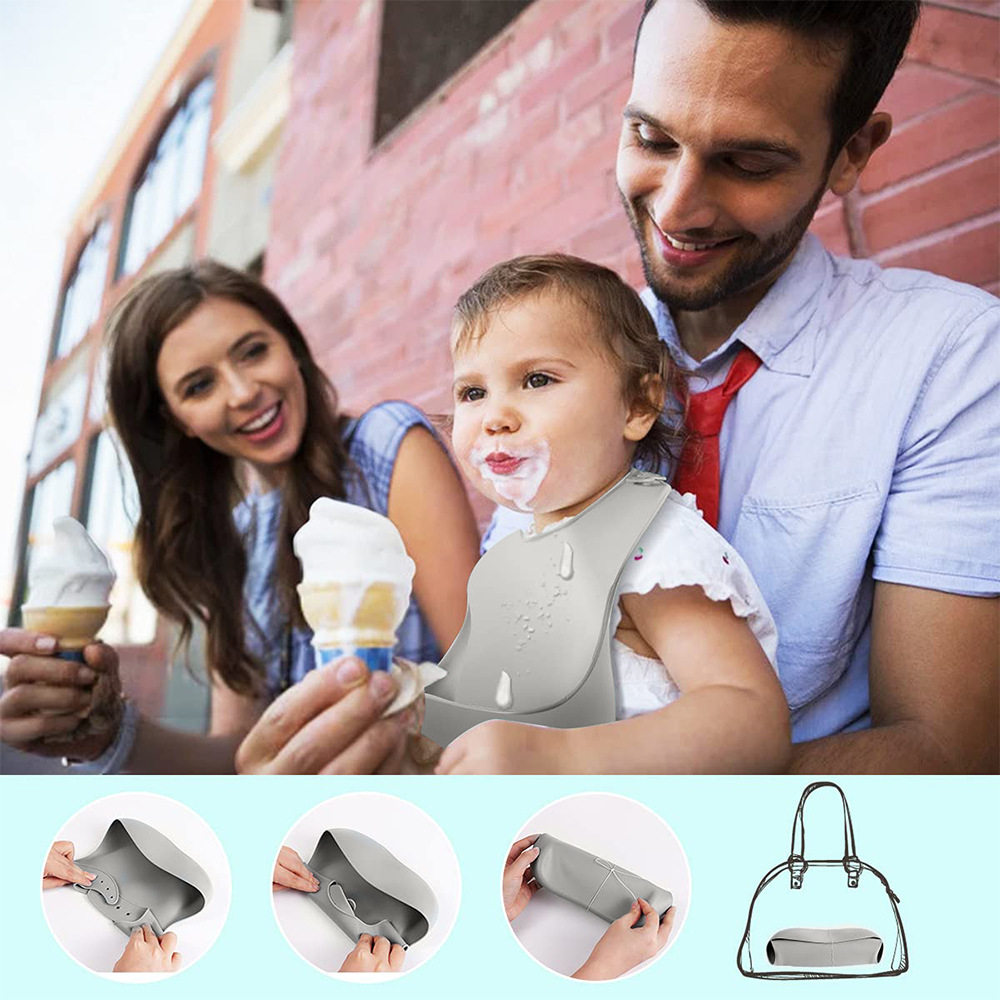 Children's silicone bibs, baby three-dimensional rice pockets, baby waterproof no-wash bibs, super soft saliva silicone bellybands