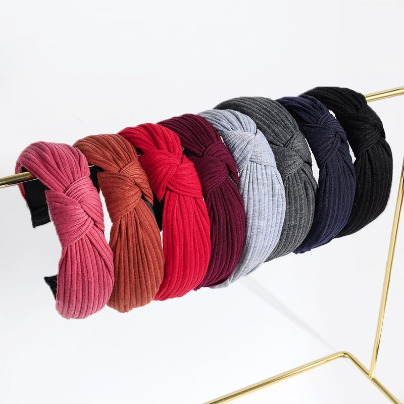 European and American cross-border new style knotted solid color headband wide-brimmed cross face wash knitted headband for going out and pressing versatile hair accessories