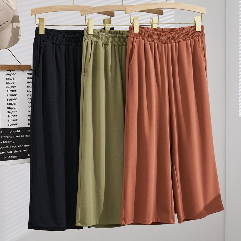 175kg Summer High-Waisted Slimming Women's Pants Plus Size 150kg Plus Size Casual Capri Pants Wide-Leg Pants