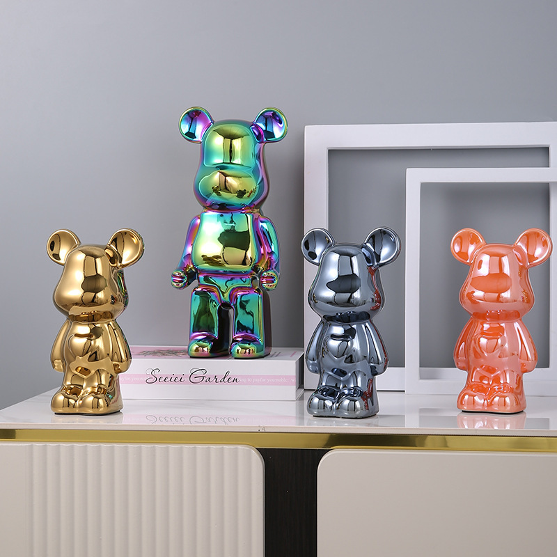 Modern Violent Bear Electroplated Ceramic Ornament, Cute Money-Saving Decoration for Entryway, Living Room, Bedroom, Desktop, Holiday Gift