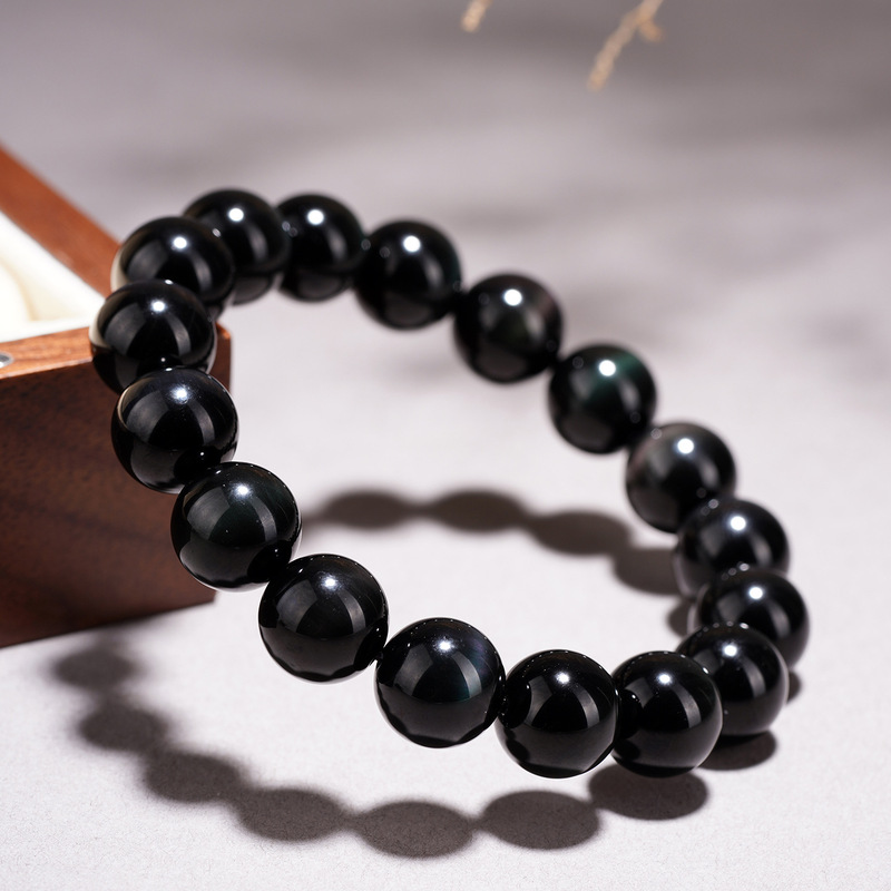 Natural Mexican Obsidian Colorful Cat's Eye Single-Circle Bracelet for Men and Women, Popular Crystal Bracelet for Couples Natural Mexican Obsidian Colorful Cat's Eye Single-Circle Bracelet for Men and Women, Popular Crystal Bracelet for Couples
