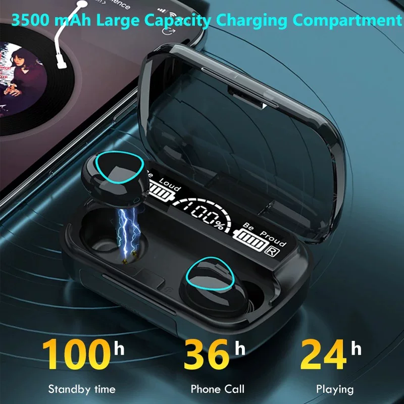 Трехмерные наушники с зарядкой, Bluetooth, 3500 мАч