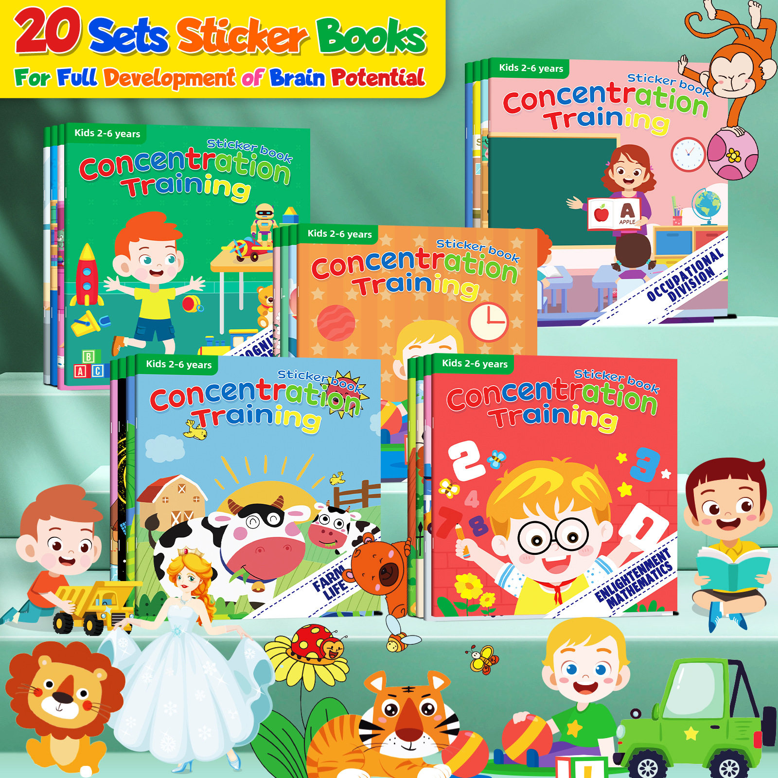 20 volumes of Amazon cross-border new product sticker book focusing on potential development stickers children's enlightenment baby early education book