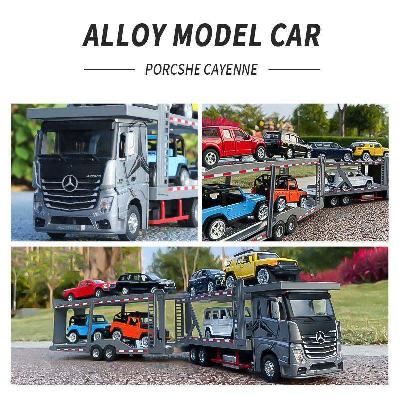 Large Mercedes-Benz Double-Decker Flatbed Trailer Simulation Alloy Car Model Children's Transport Vehicle Boy Toy Car Gift