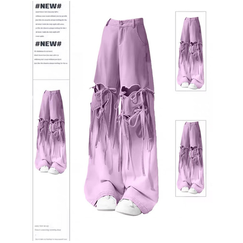Plus Size Dopamine Wear Gradient Heart Strap Ripped Jeans Women's Large Size Niche Loose Slimming Look Wide Leg Pants Plus Size Dopamine Wear Gradient Heart Strap Ripped Jeans Women's Large Size Niche Loose Slimming Look Wide Leg Pants