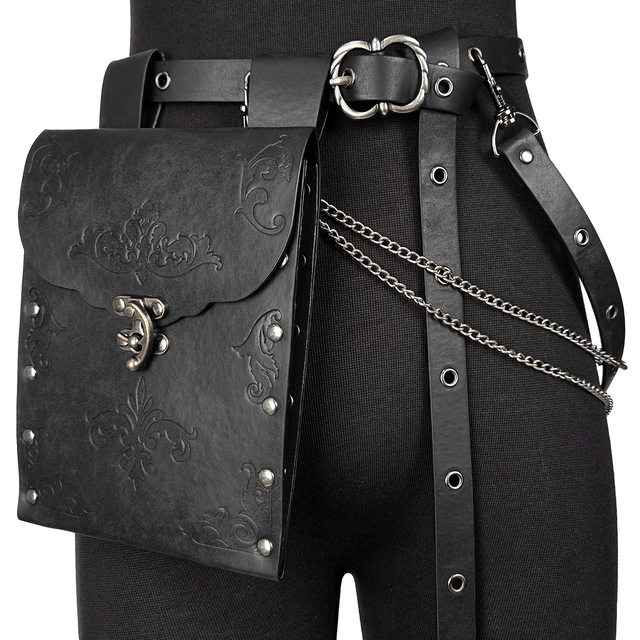 Medieval Leather Belt Embossed Flat Waist Bag Waist Chain Nordic Viking Style Retro Cos Role-Playing Prop