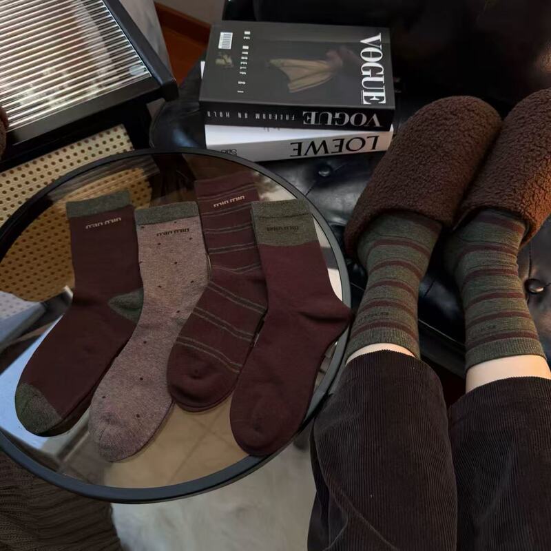 【Coffee Green Series】New Style Women's Mid-Calf Pure Cotton Long Seamless Socks Paired with Shark Pants High-Tube Trendy Ins Style 【Coffee Green Series】New Style Women's Mid-Calf Pure Cotton Long Seamless Socks Paired with Shark Pants High-Tube Trendy Ins Style