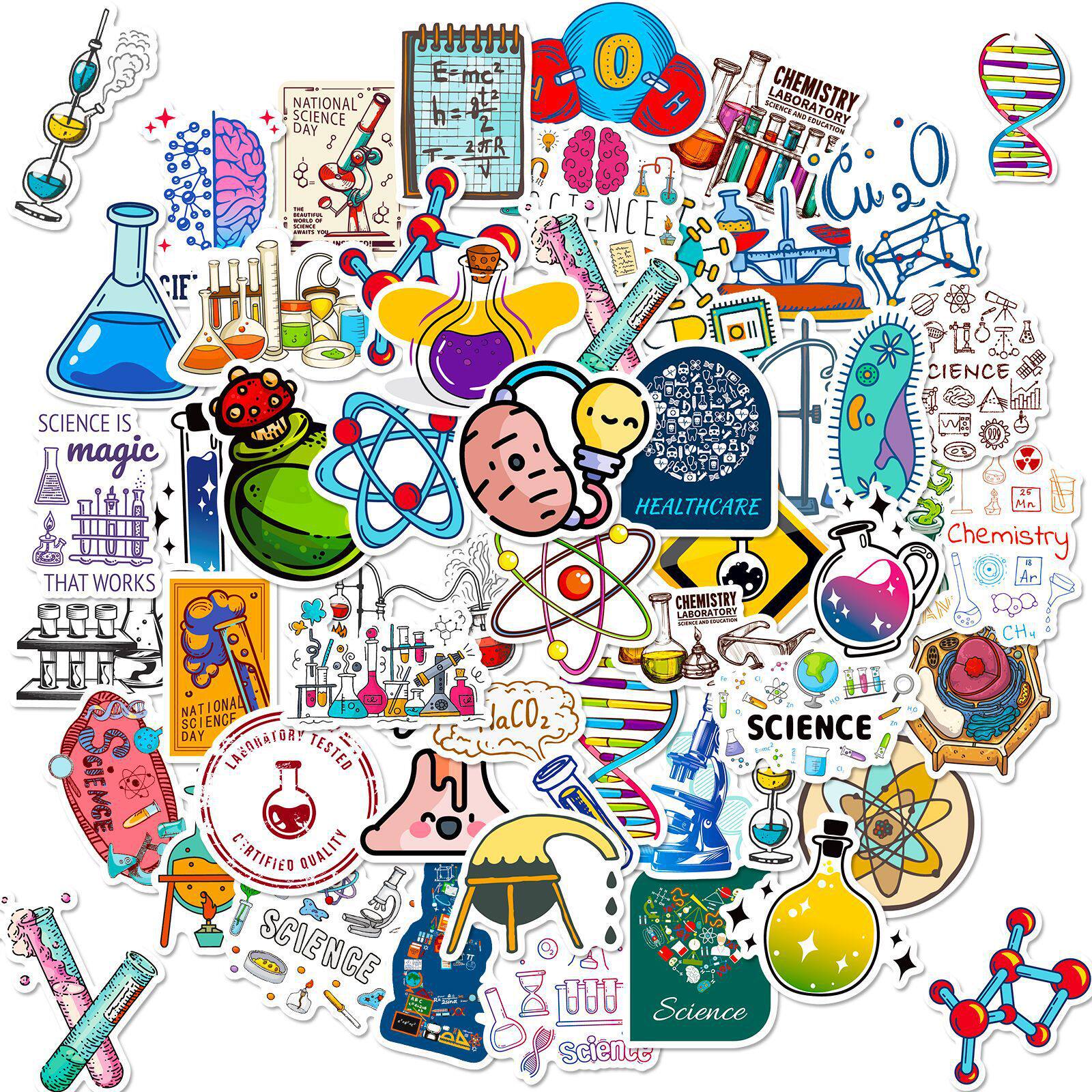 50 Pieces of Laboratory Science Stickers New Product Science Chemistry Laboratory Beaker Graffiti Stickers