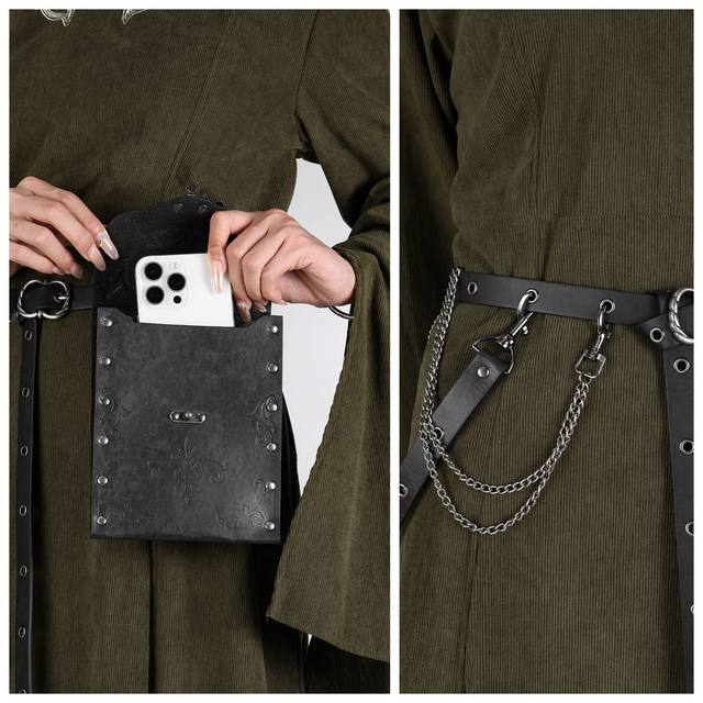 Medieval Leather Belt Embossed Flat Waist Bag Waist Chain Nordic Viking Style Retro Cos Role-Playing Prop