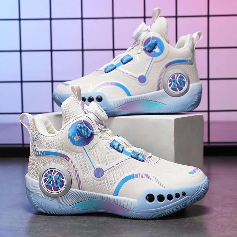 Aj No-Tie Lace-Up Basketball Shoes Size 23 for Kids, Professional Training Sneakers for Students, Children's Phantom 3 Breathable Running Shoes