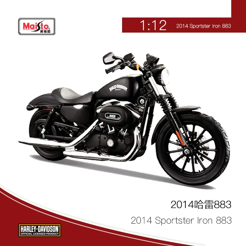 Harley Davidson, мотоцикл, реалистичная модель автомобиля, черная игрушка, масштаб 1:12