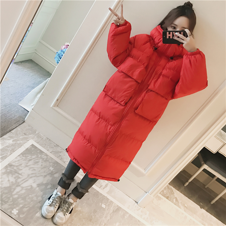 Bông của phụ nữ phần dài trên đầu gối dày xuống quần áo cotton Harajuku phong cách bánh mì Hàn Quốc phiên bản của bông áo khoác mùa đông áo khoác ... phao nữ dáng dài