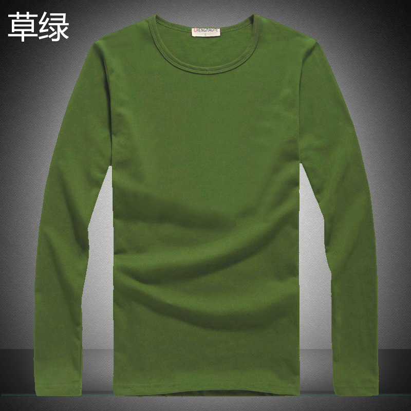 Áo thun nam tay dài cotton đáy quần trống màu rắn cổ tròn quần áo mùa thu trắng tinh khiết phiên bản Hàn Quốc của quần áo mùa thu mỏng áo thun có cổ nam