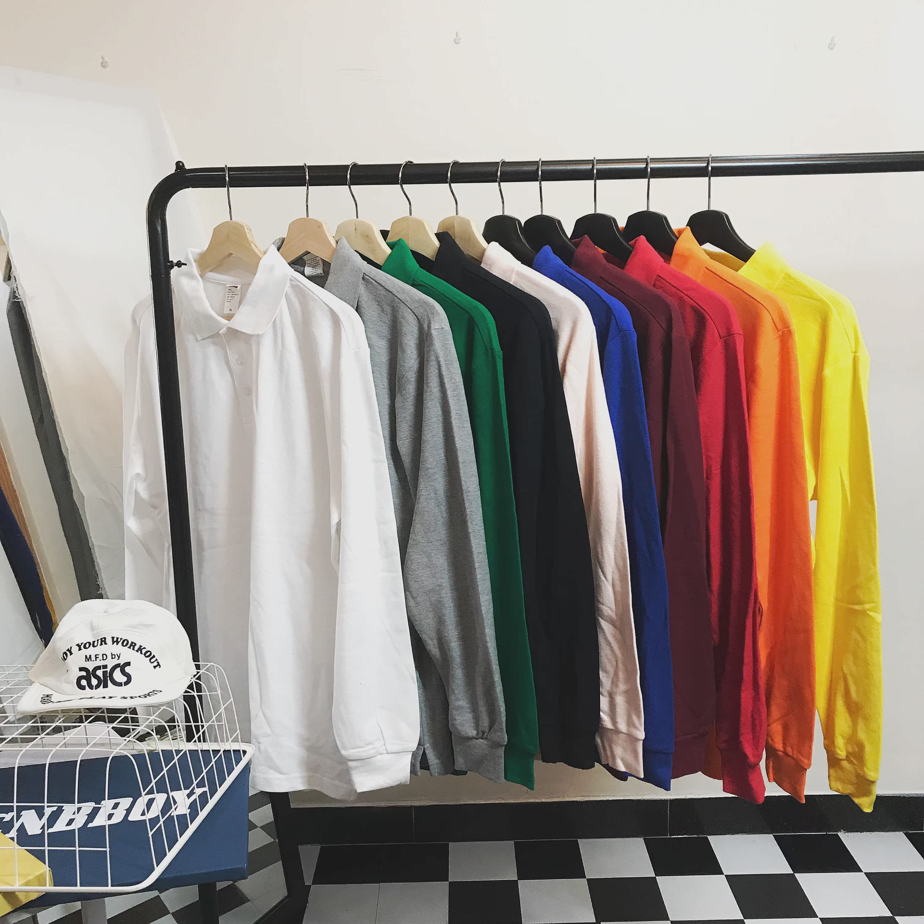 CNBBOY hoang dã giản dị áo dài tay áo thun sinh viên màu rắn thanh niên POLO áo kinh doanh gió nam và nữ thủy triều áo thun nam polo