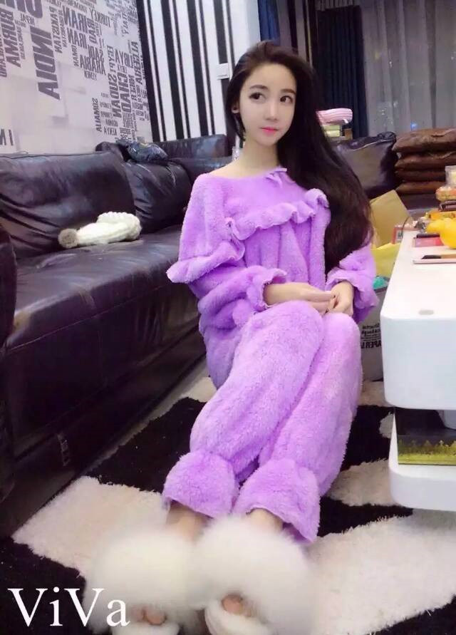 Bộ đồ ngủ mùa đông xù lông nhung san hô dày cộng với bộ đồ nhung ấm áp phiên bản Hàn Quốc có thể mặc bên ngoài ngọt ngào và đáng yêu đồ bộ