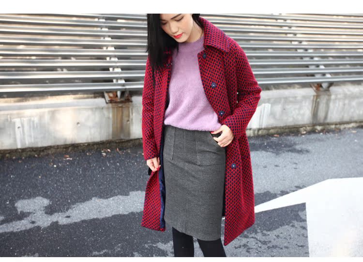 Áo len kẻ sọc nhỏ màu đỏ retro 2018 dành cho nữ phiên bản Hàn Quốc của phần dài của áo khoác len - Áo Hàn Quốc áo măng tô nữ đẹp