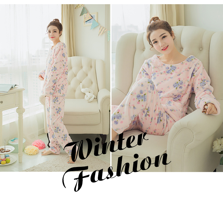 Đồ ngủ mùa đông nữ nhung dày san hô Phiên bản Hàn Quốc của mùa thu nữ dễ thương áo len dài tay flannel dịch vụ nhà phù hợp pijama đôi