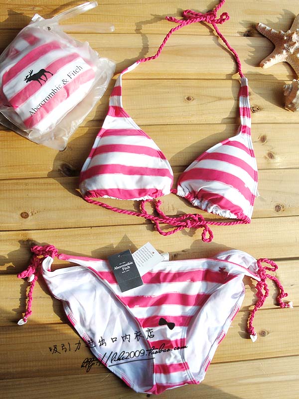 Miễn phí vận chuyển! Số L! Châu Âu và Hoa Kỳ AF màu xanh bắt mắt sọc áo tắm bikini chia dây đeo cúp tam giác - Bikinis bộ đồ bơi nữ kín đáo