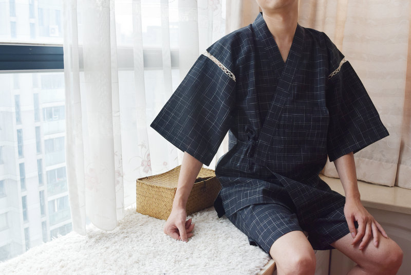 Nhật Bản mùa xuân và mùa hè của nam giới kimono Nhật Bản phong cách bông ngắn tay đồ ngủ thiết lập Nhật Bản hấp áo choàng tắm rất phẳng