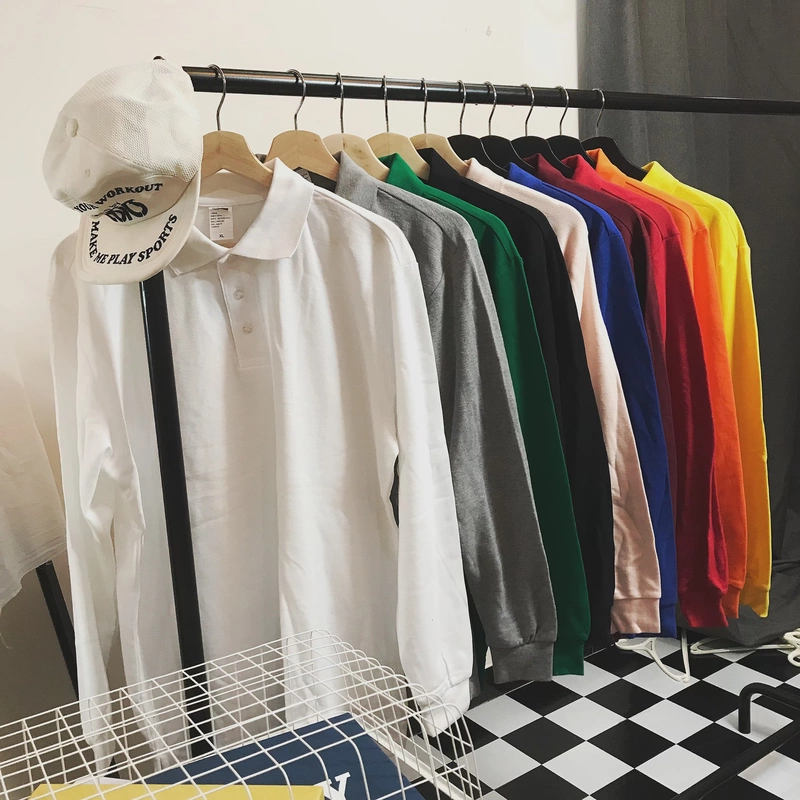 CNBBOY hoang dã giản dị áo dài tay áo thun sinh viên màu rắn thanh niên POLO áo kinh doanh gió nam và nữ thủy triều polo áo