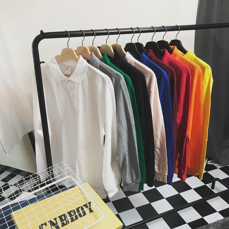 CNBBOY hoang dã giản dị áo dài tay áo thun sinh viên màu rắn thanh niên POLO áo kinh doanh gió nam và nữ thủy triều polo áo