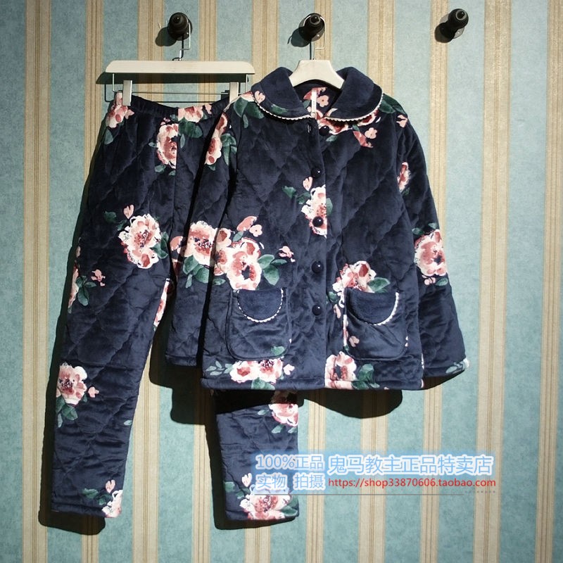 Mới Một phụ nữ đi kèm mùa đông đồ ngủ nhà dịch vụ dày san hô lông cừu bộ bông 18 quầy xác thực các kiểu đồ bộ mặc ở nhà đẹp