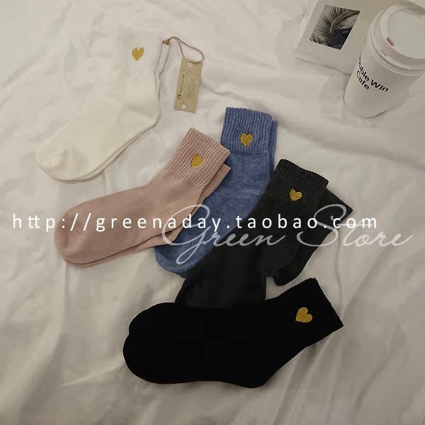* ngôi nhà xanh * đại học thêu gió dày yêu cô gái trái tim hoang dại cotton ống vớ nữ tất dài cho bé gái