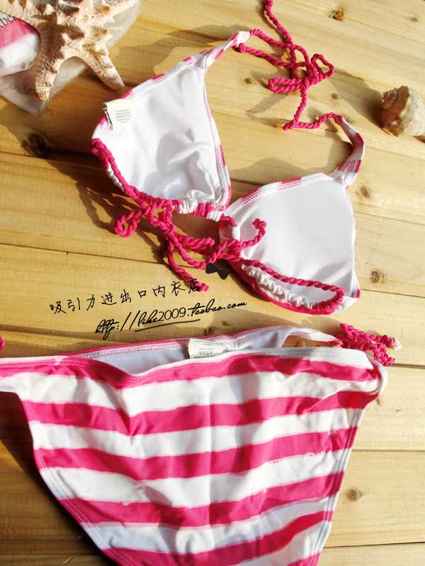 Miễn phí vận chuyển! Số L! Châu Âu và Hoa Kỳ AF màu xanh bắt mắt sọc áo tắm bikini chia dây đeo cúp tam giác - Bikinis bộ đồ bơi nữ kín đáo