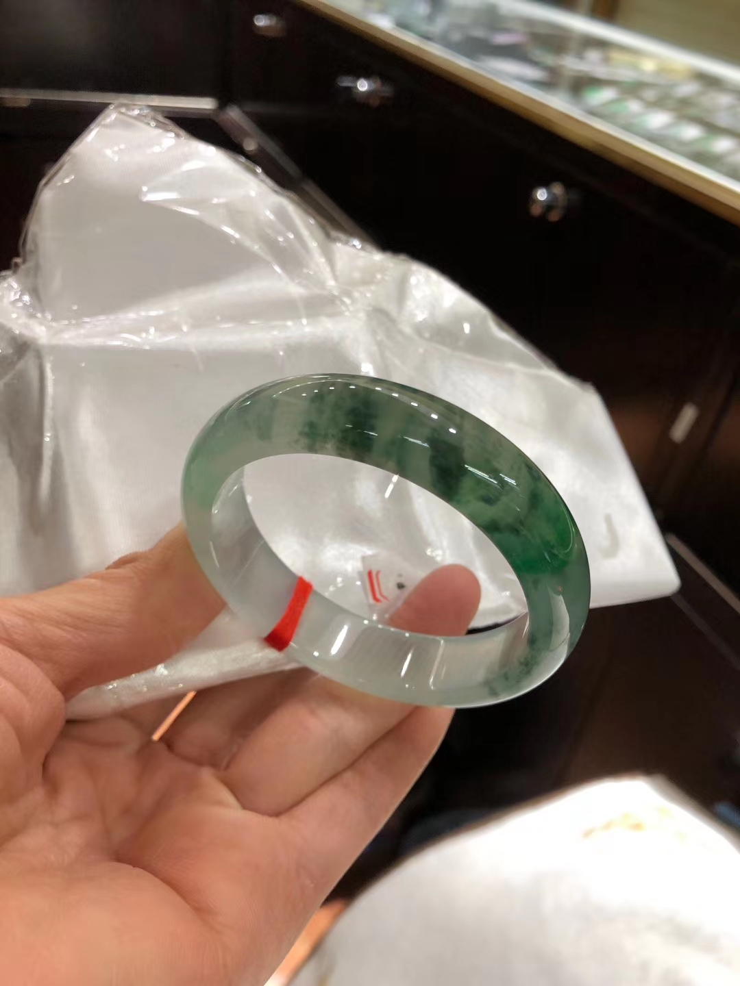 Natural Myanmar A emerald ancestor green sun green hibiscus purple roland tricolour spring color ice seed Guido Round Bar Jade Bracelet